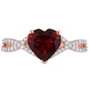 8.0mm Heart-Shaped Garnet and 0.20 CT. T.W. Diamond Twist Split Shank Ring in 14K Rose Gold