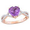 Thumbnail Image 0 of 8.0mm Heart-Shaped Amethyst and 0.20 CT. T.W. Diamond Twist Split Shank Ring in 14K Rose Gold
