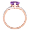 Thumbnail Image 4 of 8.0mm Heart-Shaped Amethyst and 0.20 CT. T.W. Diamond Twist Split Shank Ring in 14K Rose Gold