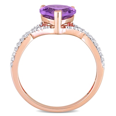 8.0mm Heart-Shaped Amethyst and 0.20 CT. T.W. Diamond Twist Split Shank Ring in 14K Rose Gold