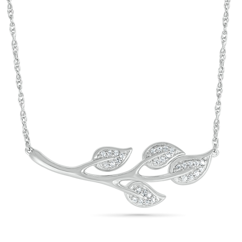0.087 CT. T.W. Diamond Four Leaf Tree Branch Necklace in Sterling Silver