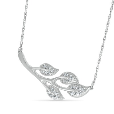 0.087 CT. T.W. Diamond Four Leaf Tree Branch Necklace in Sterling Silver