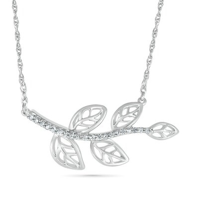 0.065 CT. T.W. Diamond Five Leaf Tree Branch Necklace in Sterling Silver