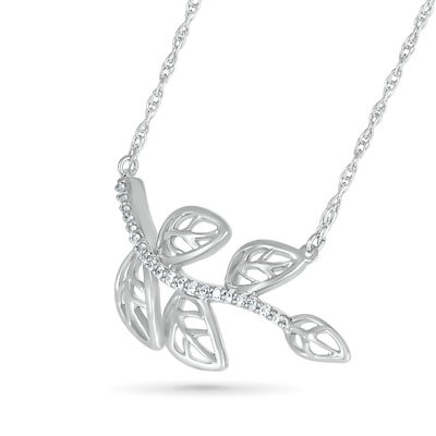 0.065 CT. T.W. Diamond Five Leaf Tree Branch Necklace in Sterling Silver