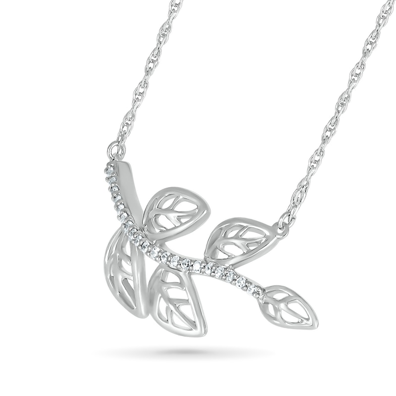 0.065 CT. T.W. Diamond Five Leaf Tree Branch Necklace in Sterling Silver