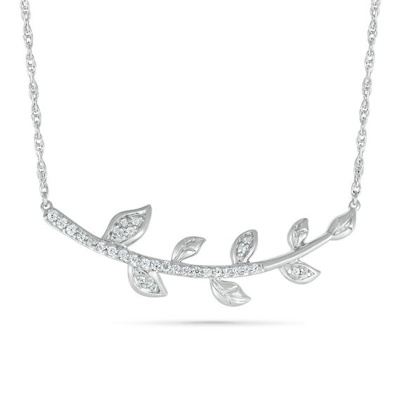 0.115 CT. T.W. Curved Eight Leaf Branch Necklace in Sterling Silver