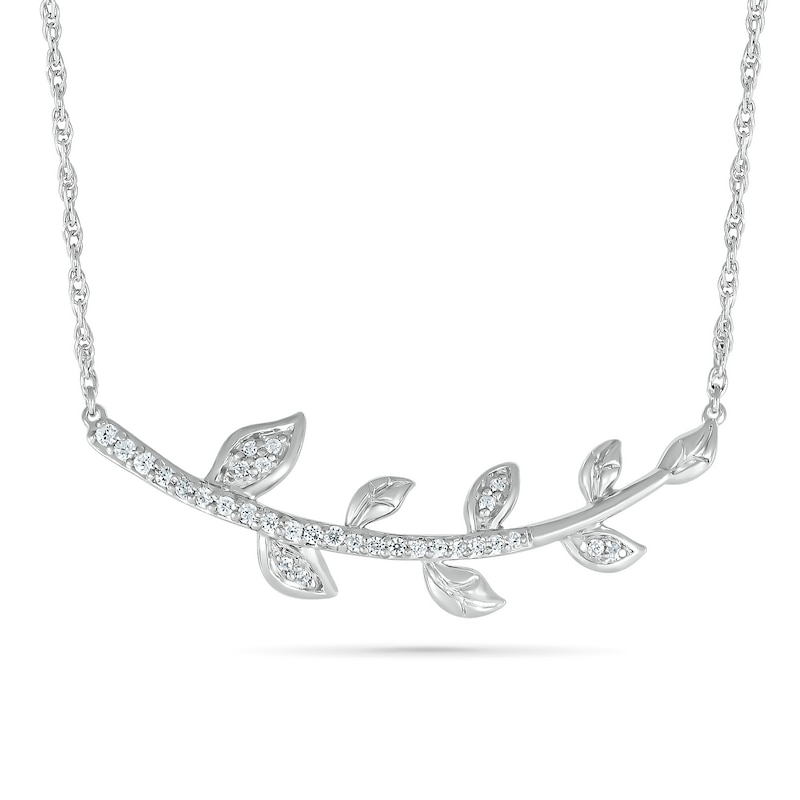 0.115 CT. T.W. Curved Eight Leaf Branch Necklace in Sterling Silver|Peoples Jewellers