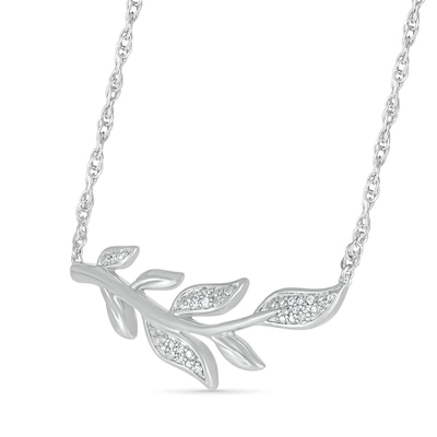 0.04 CT. T.W. Diamond Seven Leaf Branch Necklace in Sterling Silver