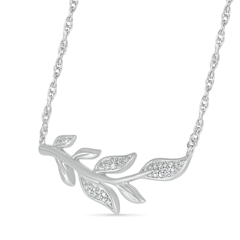 0.04 CT. T.W. Diamond Seven Leaf Branch Necklace in Sterling Silver