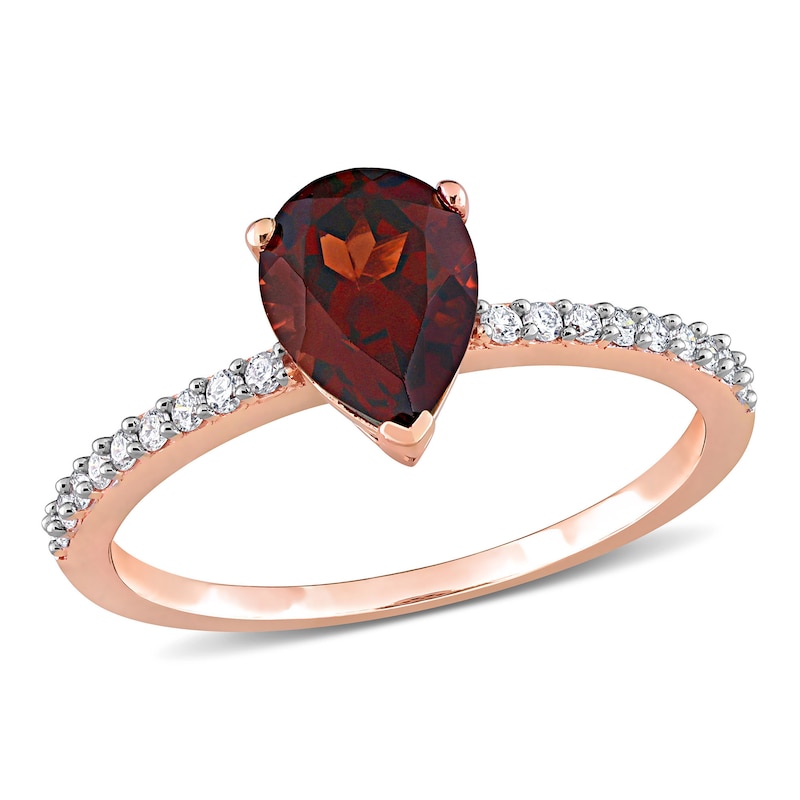 Pear-Shaped Garnet and 0.14 CT. T.W. Diamond Ring in 14K Rose Gold|Peoples Jewellers