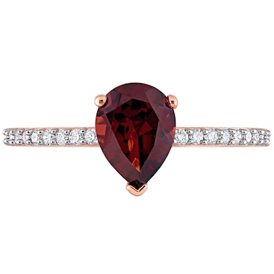 Pear-Shaped Garnet and 0.14 CT. T.W. Diamond Ring in 14K Rose Gold