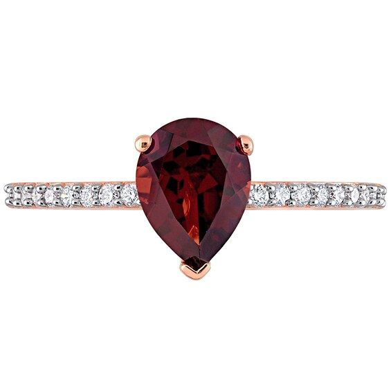 Pear-Shaped Garnet and 0.14 CT. T.W. Diamond Ring in 14K Rose Gold