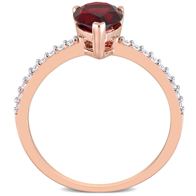 Pear-Shaped Garnet and 0.14 CT. T.W. Diamond Ring in 14K Rose Gold