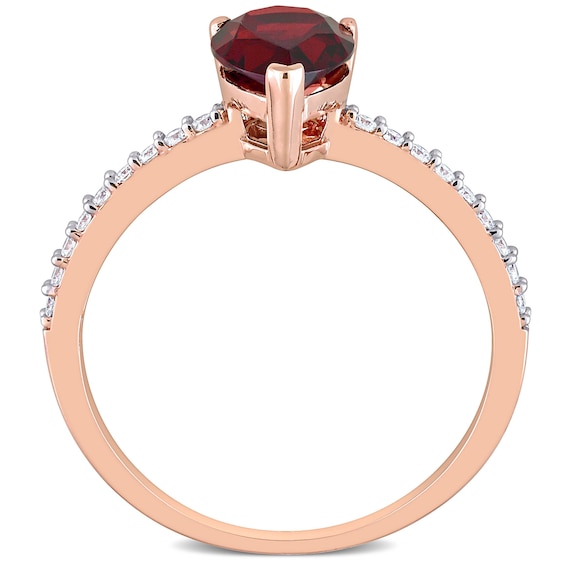 Pear-Shaped Garnet and 0.14 CT. T.W. Diamond Ring in 14K Rose Gold