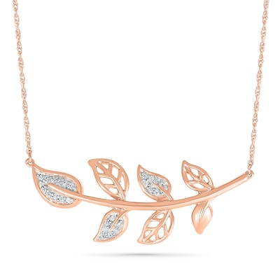 0.065 CT. T.W. Diamond Seven Leaf Tree Branch Necklace in 10K Rose Gold