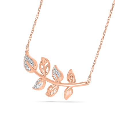 0.065 CT. T.W. Diamond Seven Leaf Tree Branch Necklace in 10K Rose Gold