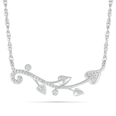 0.115 CT. T.W. Diamond Swirl Tree Branch Necklace in Sterling Silver