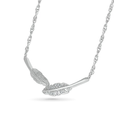 Diamond Accent Two Leaf Necklace in Sterling Silver