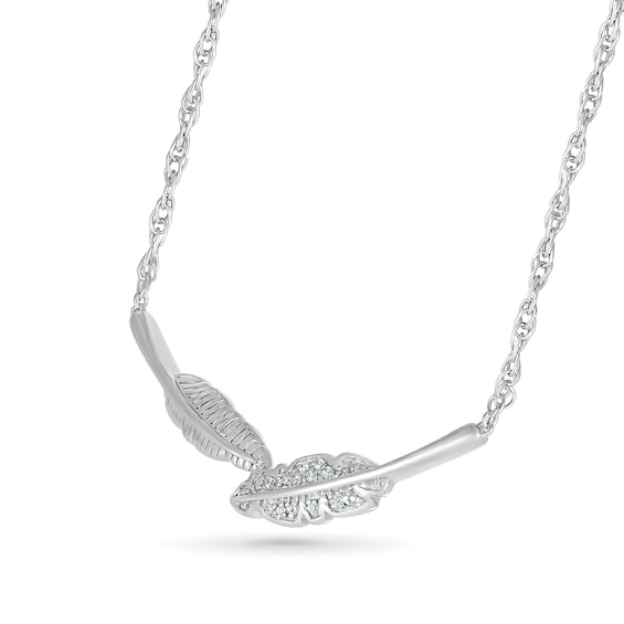 Diamond Accent Two Leaf Necklace in Sterling Silver