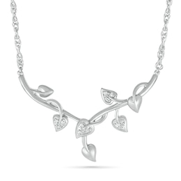 Diamond Accent &quot;Y&quot; Leaf Branch Necklace in Sterling Silver