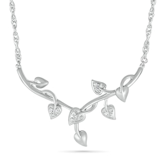 Diamond Accent "Y" Leaf Branch Necklace in Sterling Silver