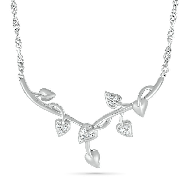 Diamond Accent "Y" Leaf Branch Necklace in Sterling Silver|Peoples Jewellers