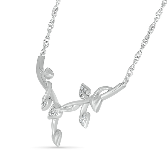 Diamond Accent "Y" Leaf Branch Necklace in Sterling Silver