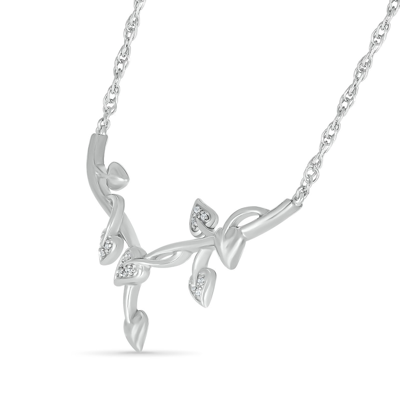 Diamond Accent "Y" Leaf Branch Necklace in Sterling Silver