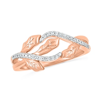 0.115 CT. T.W. Diamond Twist Bypass Leaf Ring in Sterling Silver with 14K Rose Gold Plate