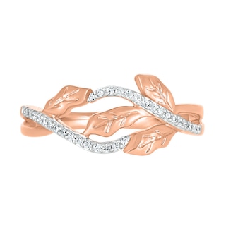 0.115 CT. T.W. Diamond Twist Bypass Leaf Ring in Sterling Silver with 14K Rose Gold Plate