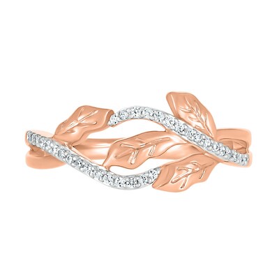 0.115 CT. T.W. Diamond Twist Bypass Leaf Ring in Sterling Silver with 14K Rose Gold Plate