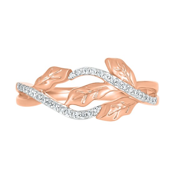 0.115 CT. T.W. Diamond Twist Bypass Leaf Ring in Sterling Silver with 14K Rose Gold Plate