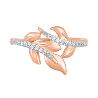 0.115 CT. T.W. Diamond Leaf bypass Ring in Sterling Silver with 14K Rose Gold Plate