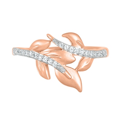 0.115 CT. T.W. Diamond Leaf bypass Ring in Sterling Silver with 14K Rose Gold Plate