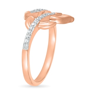 0.115 CT. T.W. Diamond Leaf bypass Ring in Sterling Silver with 14K Rose Gold Plate