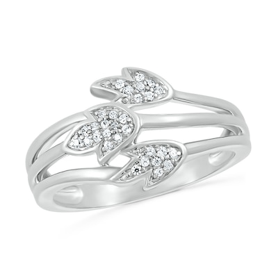 0.085 CT. T.W. diamond Triple Row Three Leaf Ring in Sterling Silver