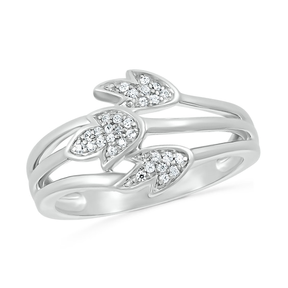 0.085 CT. T.W. diamond Triple Row Three Leaf Ring in Sterling Silver