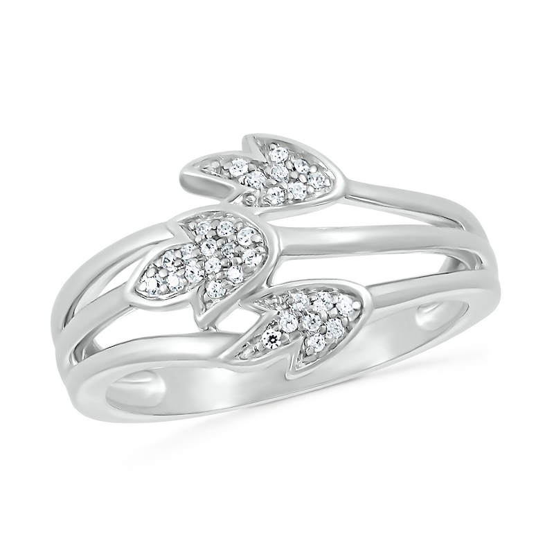 0.085 CT. T.W. diamond Triple Row Three Leaf Ring in Sterling Silver|Peoples Jewellers