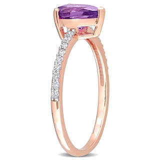 Pear-Shaped Amethyst and 0.14 CT. T.W. Diamond Ring in 14K Rose Gold