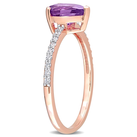 Pear-Shaped Amethyst and 0.14 CT. T.W. Diamond Ring in 14K Rose Gold