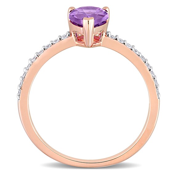 Pear-Shaped Amethyst and 0.14 CT. T.W. Diamond Ring in 14K Rose Gold