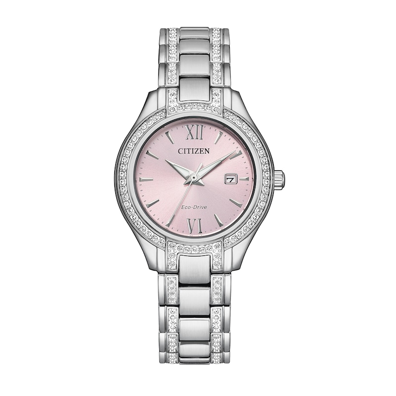 Ladies' Citizen Eco-Drive® Silhouette Crystal Accent Watch with Pink Dial (Model: FE1230-51X)|Peoples Jewellers