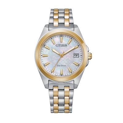 Ladies' Citizen Eco-Drive® Corso Two-Tone Watch with Mother-of-Pearl Dial (Model: EO1224-54D)