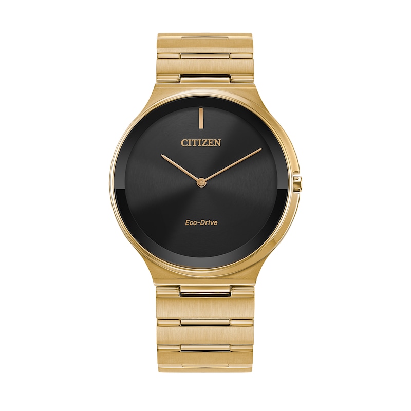 Citizen Eco-Drive® Stiletto Gold-Tone Watch with Black Dial (Model: AR3112-57E)|Peoples Jewellers