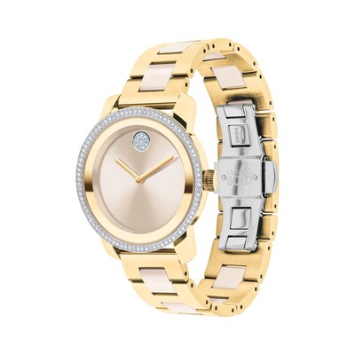 Ladies' Movado Bold® Ceramic Crystal Accent Gold-Tone IP Watch with Champagne Dial (Model: 3600785)