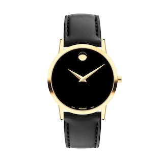 Ladies' Movado Museum Classic Gold-Tone PVD Strap Watch with Black Dial (Model: 0607584)