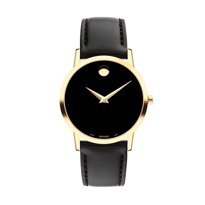 Ladies' Movado Museum Classic Gold-Tone PVD Strap Watch with Black Dial (Model: 0607584)