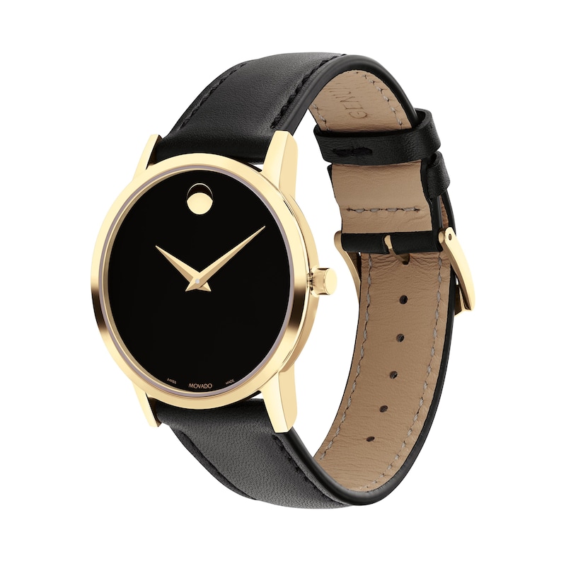 Ladies' Movado Museum Classic Gold-Tone PVD Strap Watch with Black Dial (Model: 0607584)|Peoples Jewellers