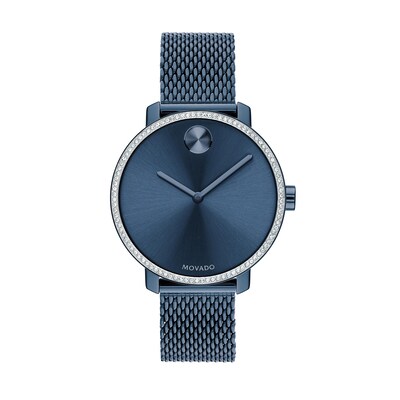 Ladies' Movado Bold® Shimmer Crystal Accent Blue IP Mesh Watch with a Blue Dial (Model: 3600780)