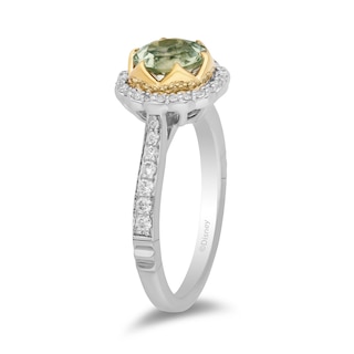 Enchanted Disney Tiana 7.0mm Green Quartz and 0.29 CT. T.W. Diamond Scallop Frame Engagement Ring in 14K Two-Tone Gold